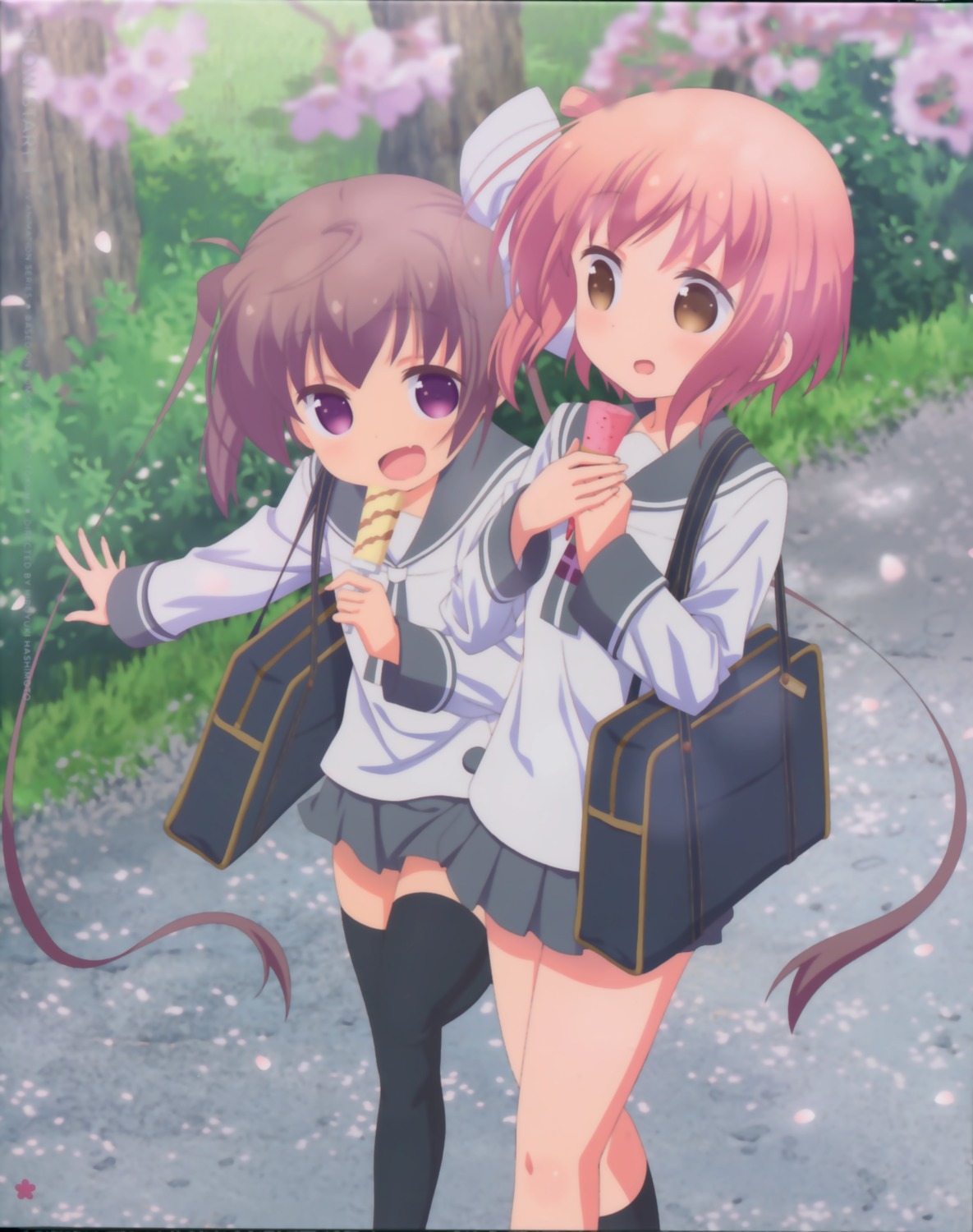 anno_masato, ichinose_hana, momochi_tamate, seifuku, slow_start, thighhighs