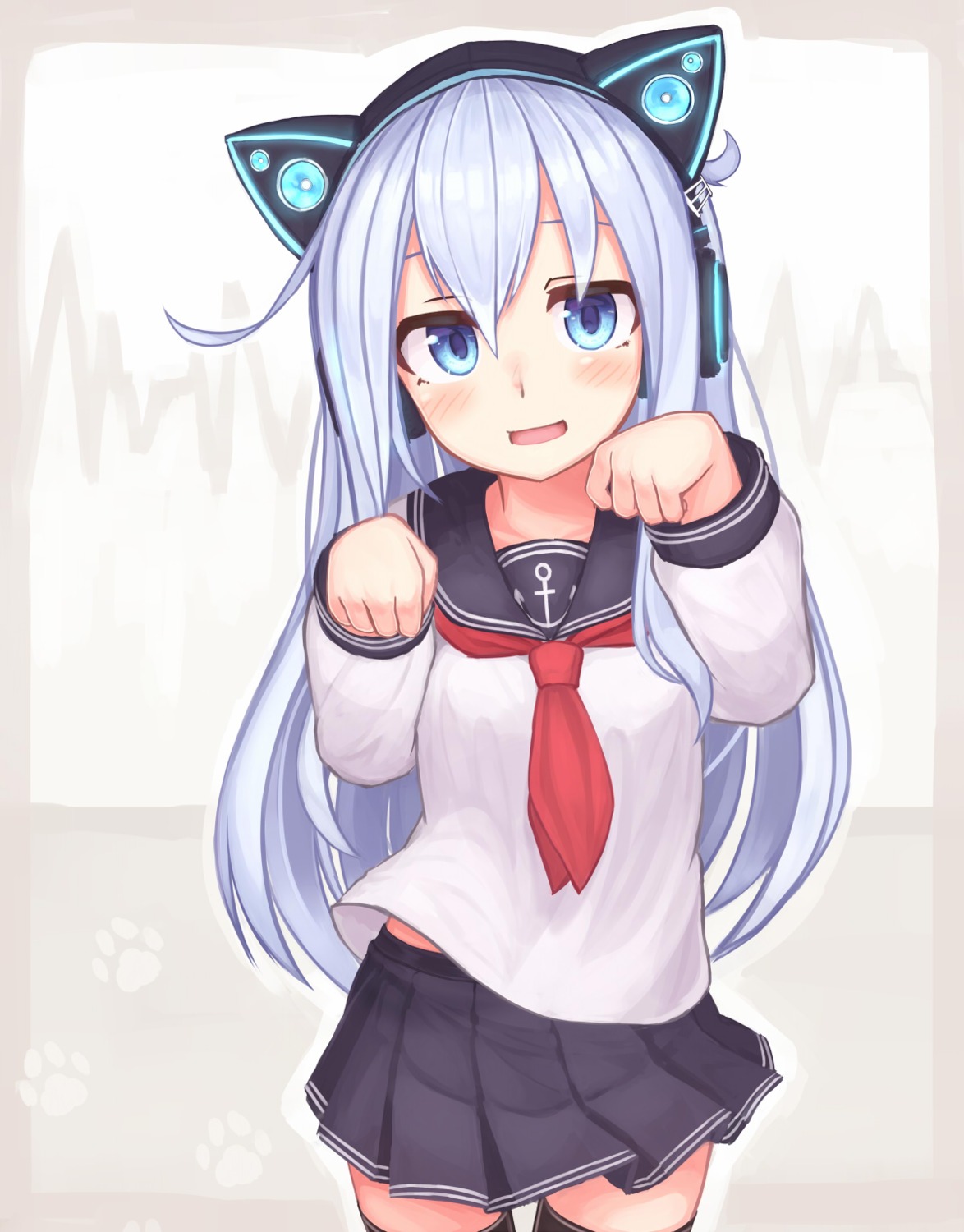 animal_ears, headphones, hibiki_(kancolle), kantai_collection, nekomimi, reitou_mikan, seifuku, thighhighs