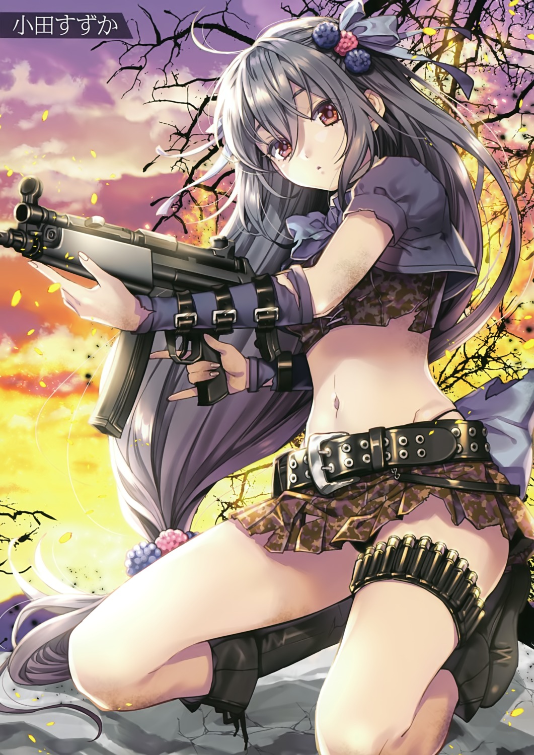 gun, oda_suzuka, pantsu, torn_clothes