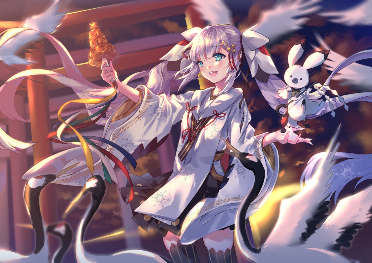 hatsune_miku, japanese_clothes, thighhighs, vocaloid, yuki_miku, yuzhi