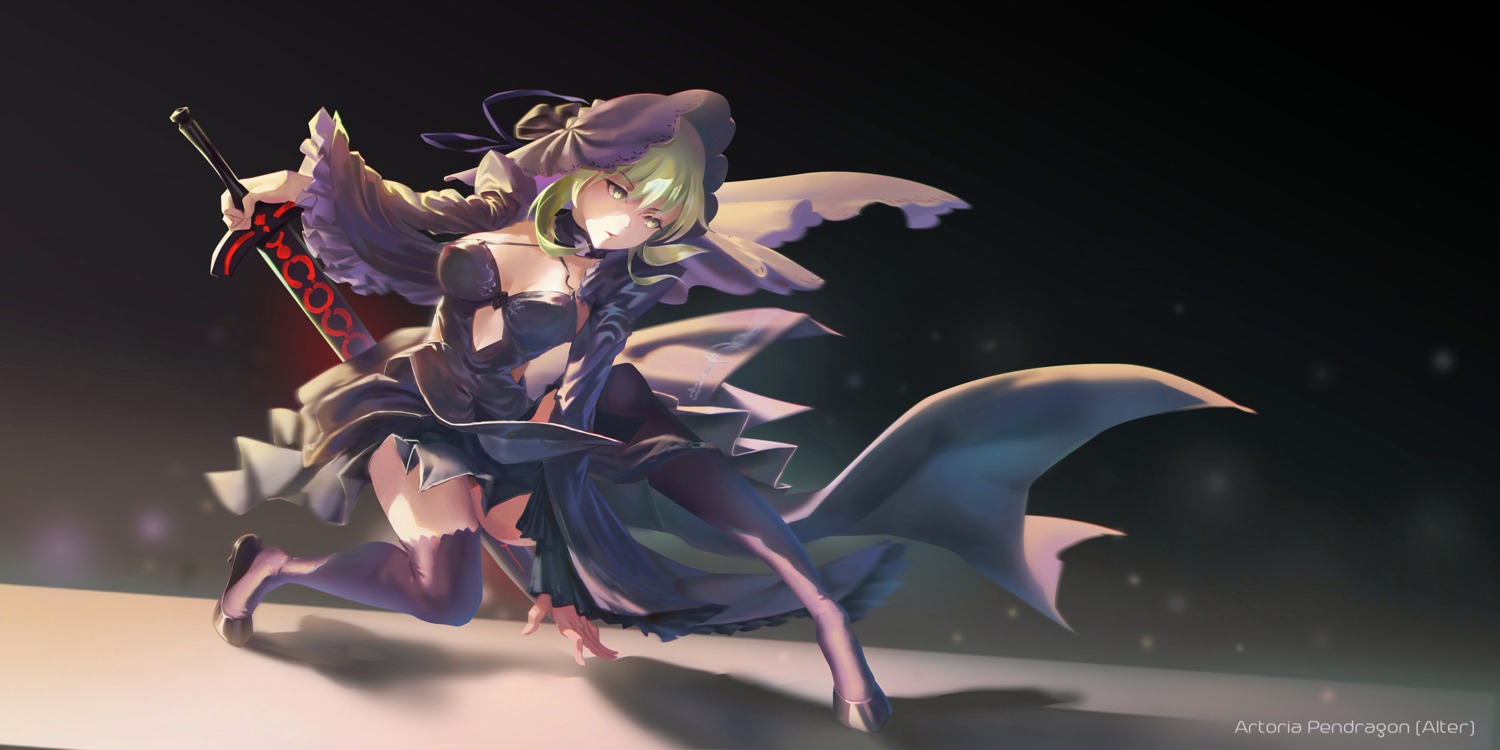 artoria_pendragon_(fate), artoria_pendragon_alter_(fate), cleavage, fate/grand_order, heels, sword, thighhighs, ushas