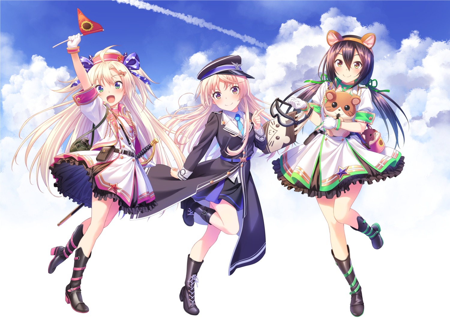 animal_ears, dress, formation_girls, heels, oozora_wakaba, skirt_lift, sword, uniform