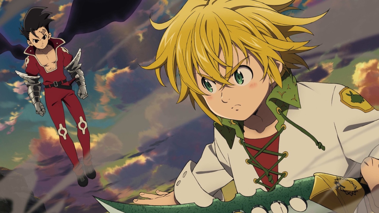male, meliodas_(nanatsu_no_taizai), nanatsu_no_taizai, nanatsu_no_taizai_imashime_no_fukkatsu, wallpaper, weapon, wings, zeldris_(nanatsu_no_taizai)