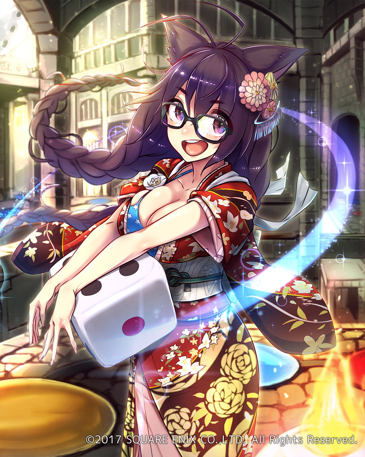 animal_ears, bikini_top, cleavage, mappaninatta, megane, open_shirt, square_enix, swimsuits