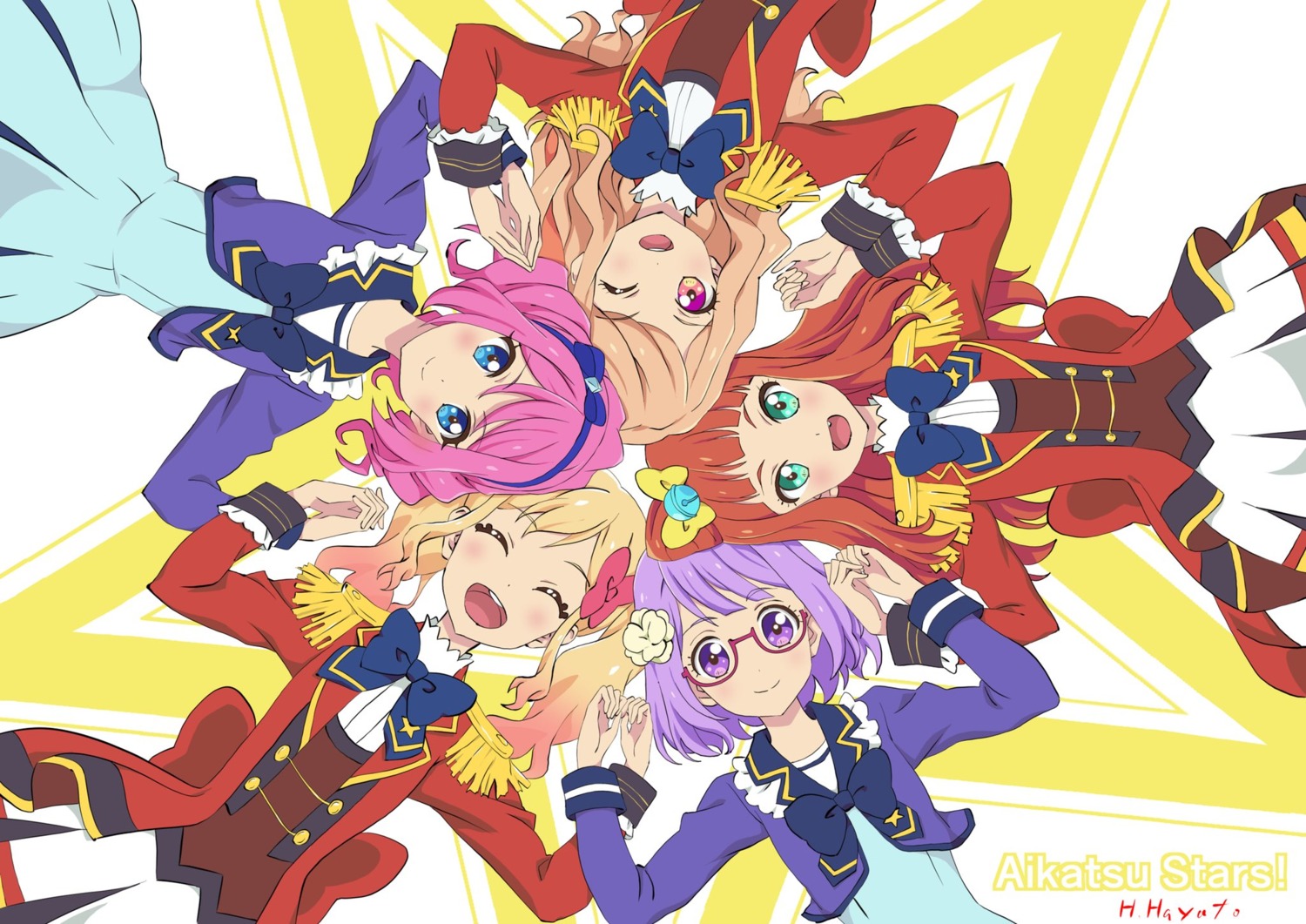 aikatsu!, aikatsu_stars!, hashiguchi_hayato, kasumi_mahiru, megane, nanakura_koharu, nijino_yume, sakuraba_rola