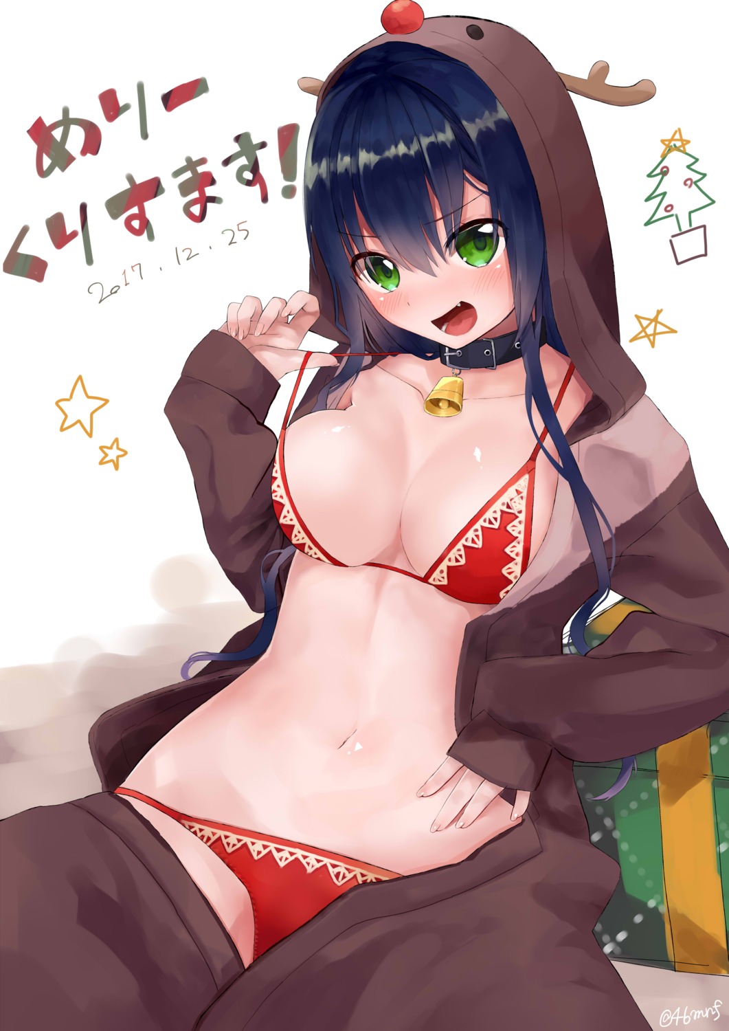 bikini, christmas, open_shirt, shiromonefu, swimsuits