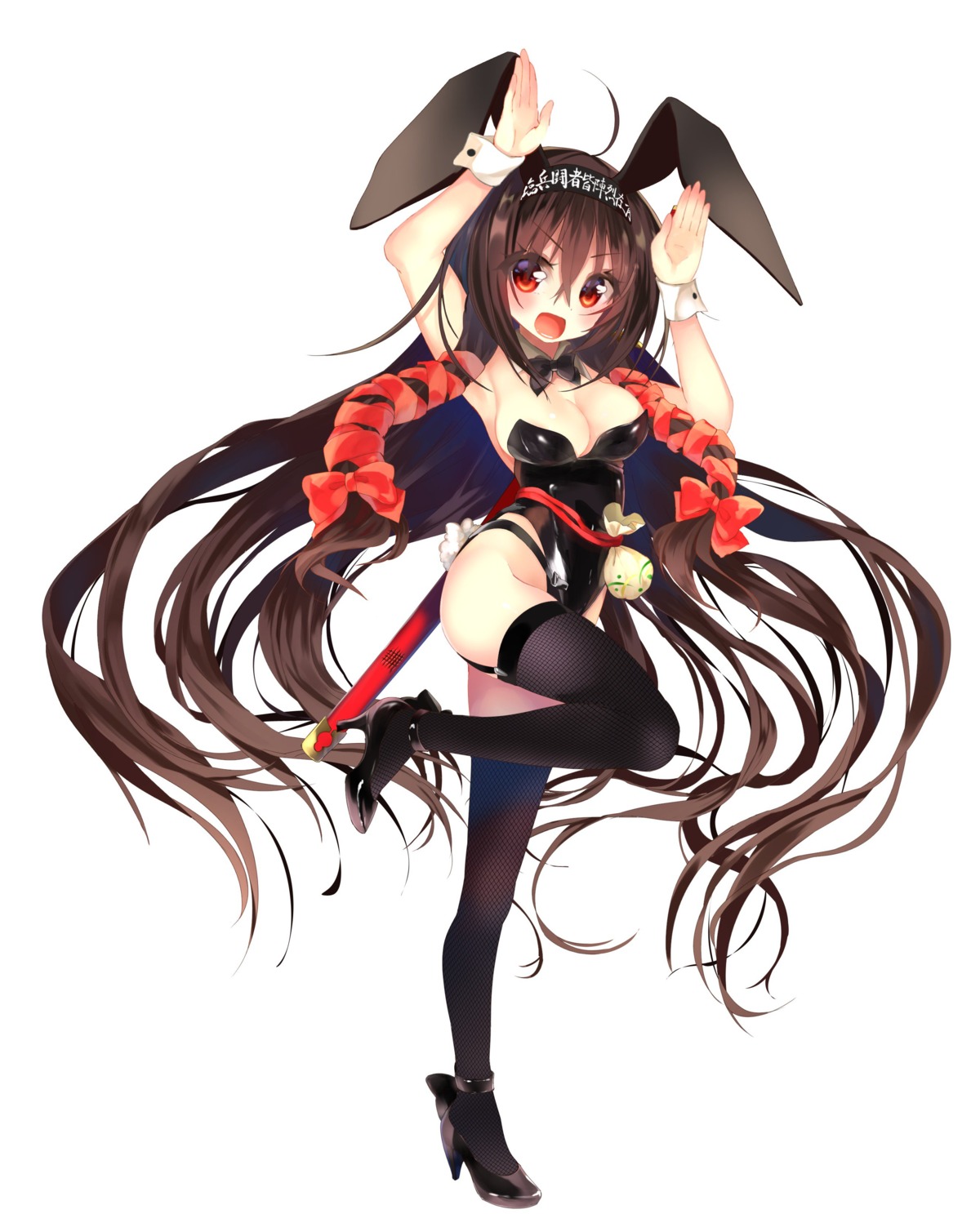 amakawa_sakko, animal_ears, bunny_ears, bunny_girl, cleavage, heels, kuji_kanesada, stockings