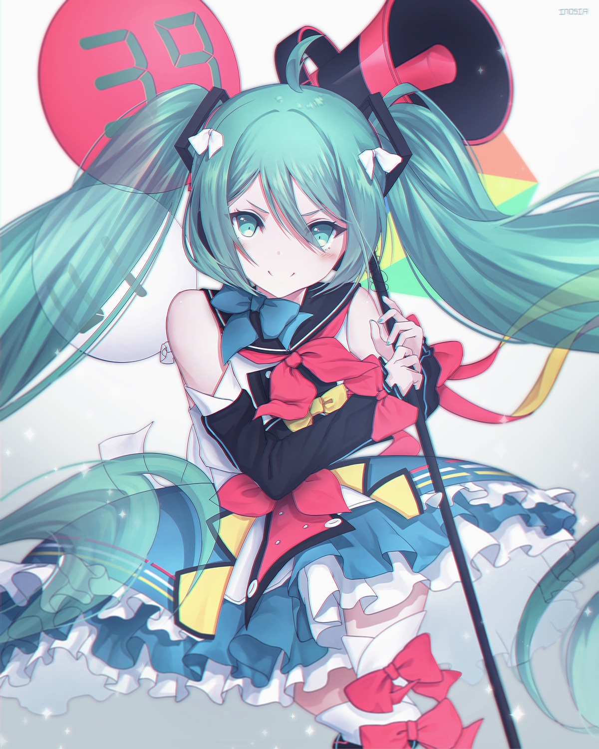 hatsune_miku, headphones, inosia, magical_mirai, thighhighs, vocaloid