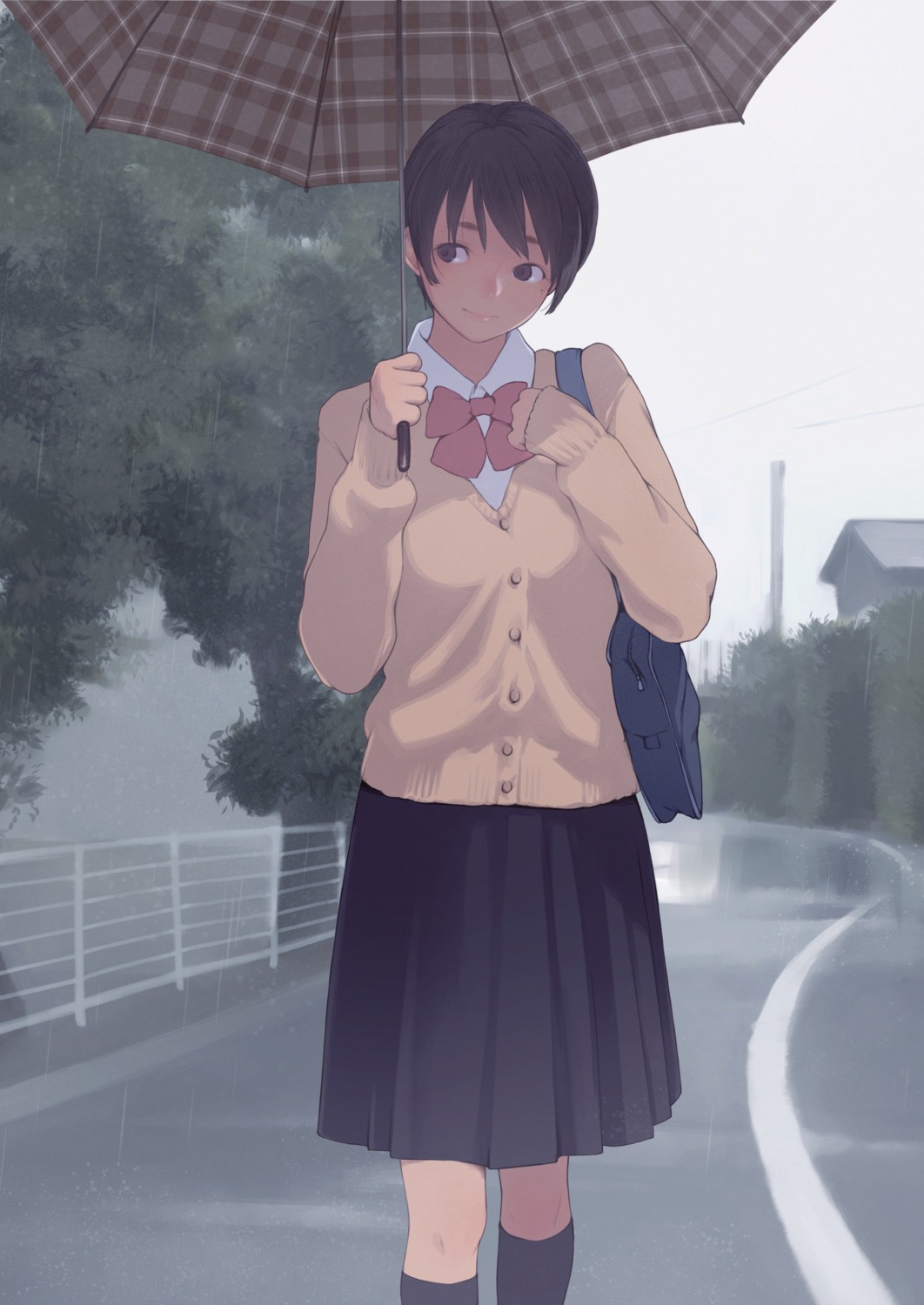 kamo, seifuku, sweater, umbrella