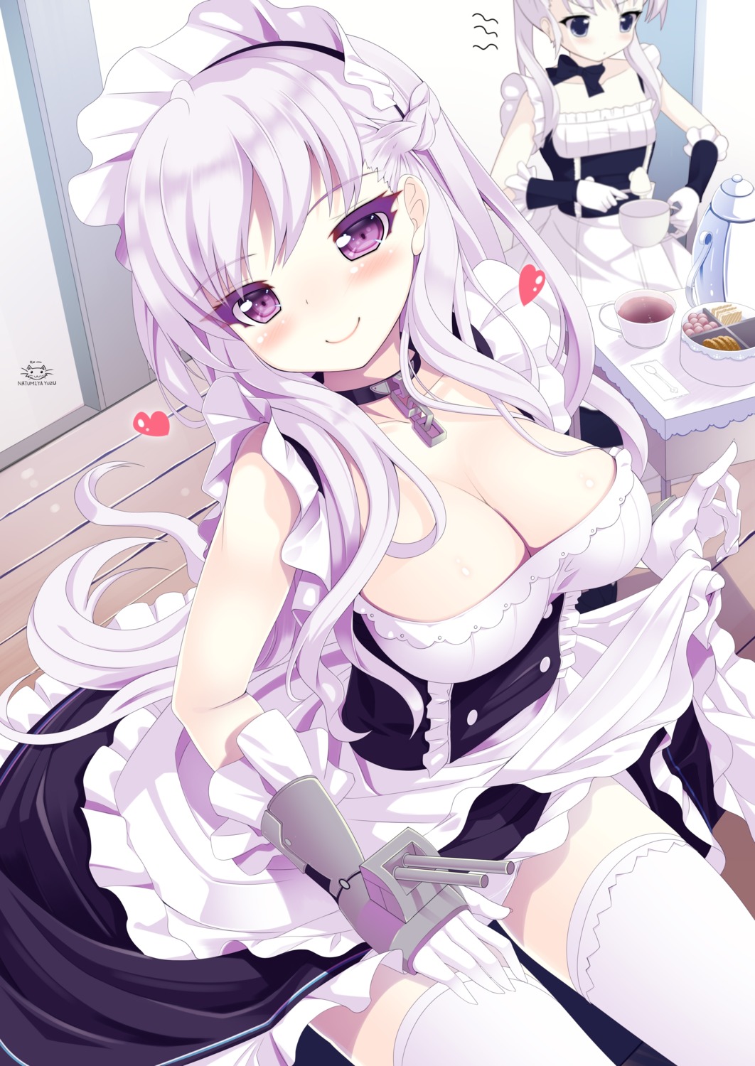 azur_lane, bel-chan_(azur_lane), belfast_(azur_lane), cleavage, maid, natsumiya_yuzu, skirt_lift, thighhighs