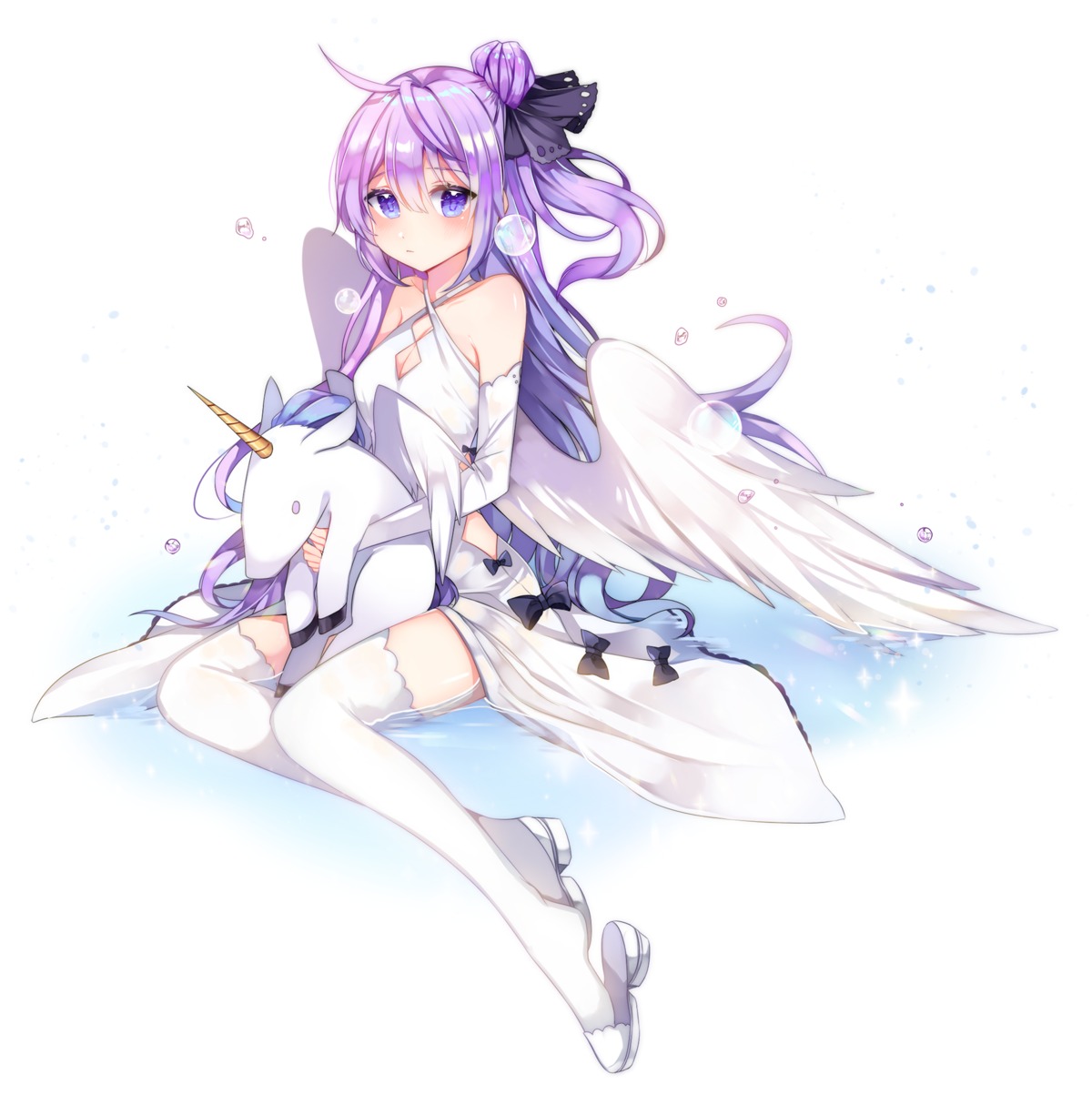 azur_lane, cleavage, dress, rijjin, thighhighs, unicorn_(azur_lane), wings