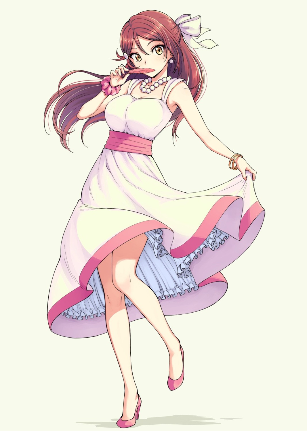 dress, heels, love_live!_(series), love_live!_sunshine!!, pas_(paxiti), sakurauchi_riko, skirt_lift