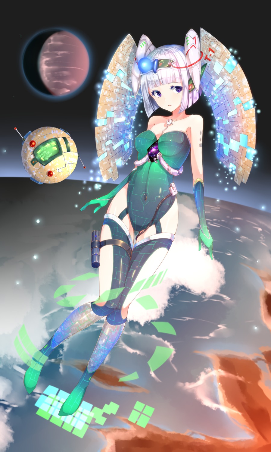 cleavage, ekusera, leotard, stockings, thighhighs