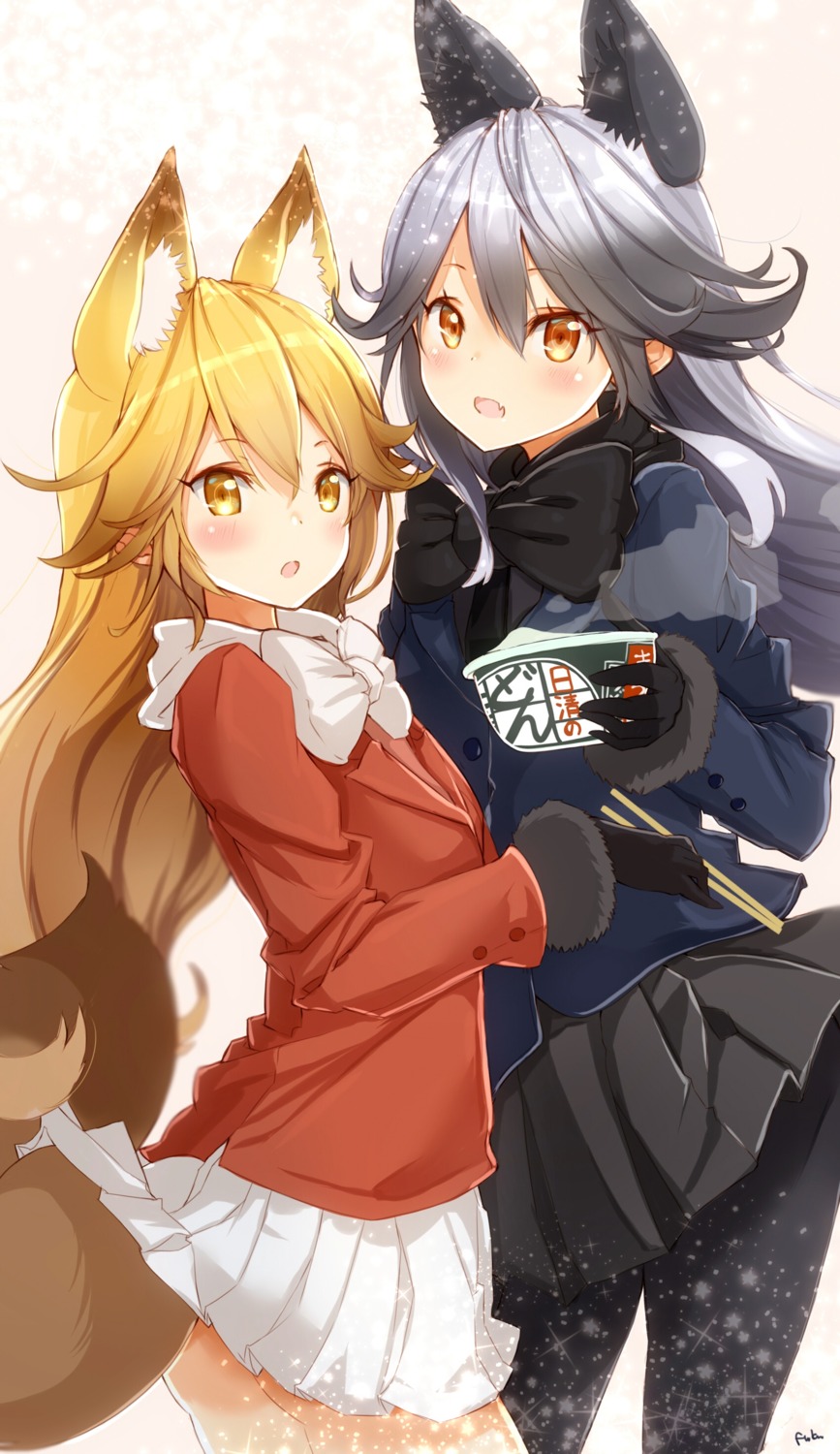 animal_ears, ass, ezo_red_fox, fuku_kitsune, kemono_friends, pantyhose, silver_fox, skirt_lift