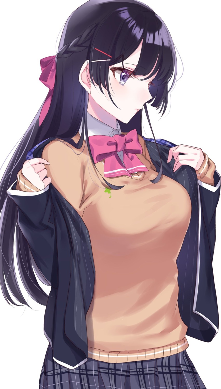 maiko_(macaroni), nijisanji, seifuku, sweater, tsukino_mito, undressing