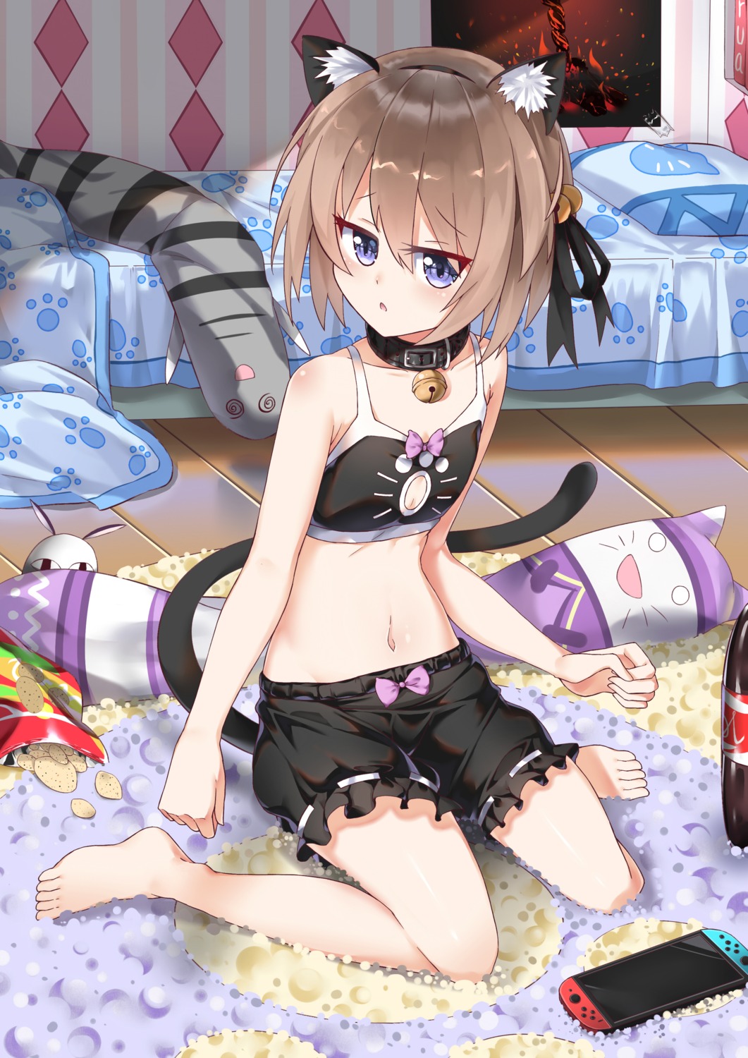 animal_ears, blanc, bloomers, bra, choujigen_game_neptune, cleavage, gala_king, nekomimi, tail