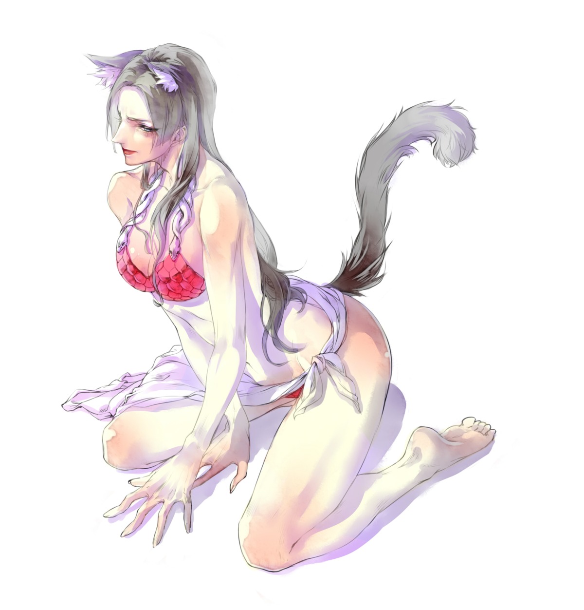 animal_ears, bikini, boa_hancock, cleavage, hebi_utage, nekomimi, one_piece, swimsuits, tail
