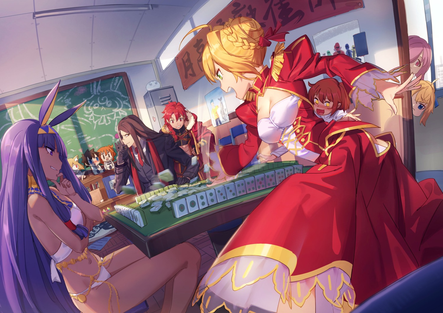 alexander_(fate/grand_order), animal_ears, artoria_pendragon_(fate), bikini, bunny_ears, cleavage, dress, fate/grand_order