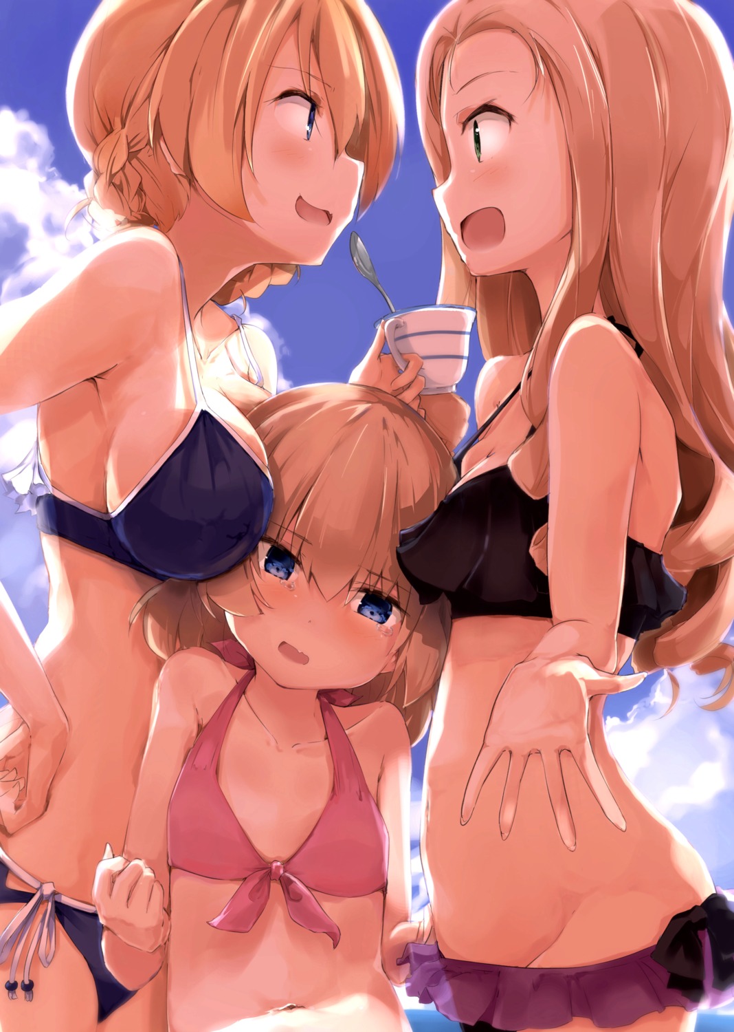 bikini, cleavage, darjeeling, girls_und_panzer, katyusha, marie_(girls_und_panzer), shuiro_(frog-16), swimsuits