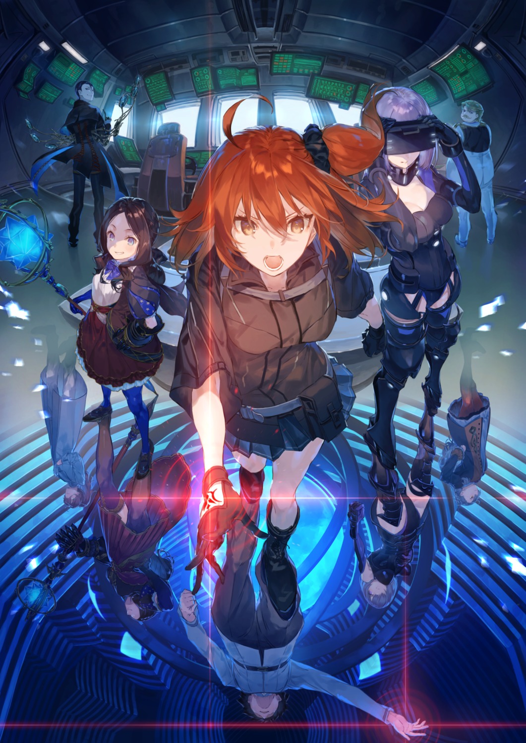 cleavage, fate/grand_order, fujimaru_ritsuka_(female), goldorf_musik, hotosoka_(user_nxja5583), leonardo_da_vinci_(fate), mash_kyrielight, olga_marie_animusphere, pantyhose, romani_archaman, sherlock_holmes_(fate), tattoo, thighhighs, weapon