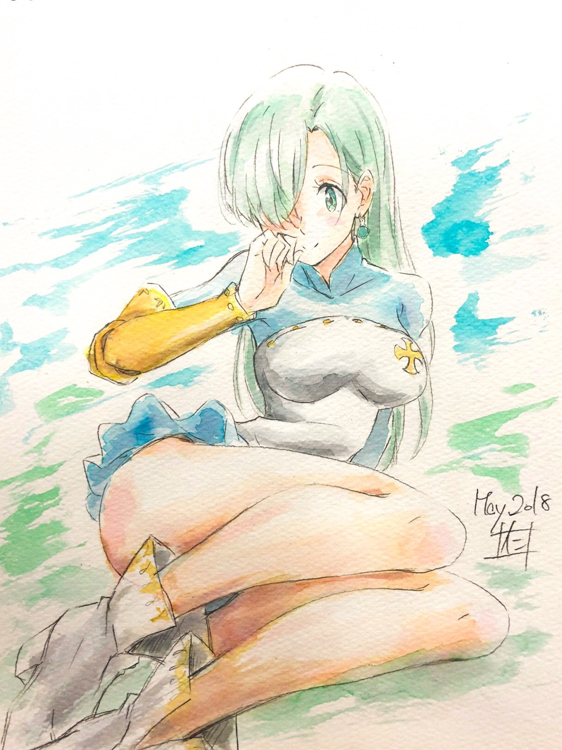 elizabeth_liones, heels, leotard, nanatsu_no_taizai, nii_manabu, paper_texture, sketch