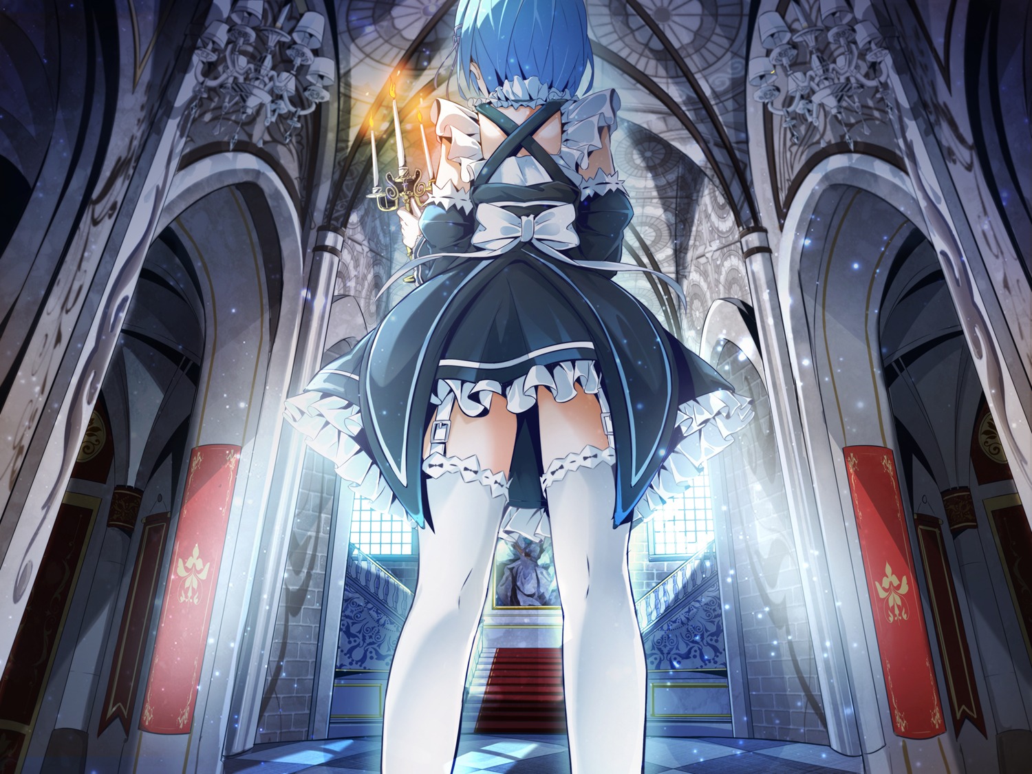 627247421, maid, re:zero_kara_hajimeru_isekai_seikatsu, rem_(re_zero), stockings, thighhighs
