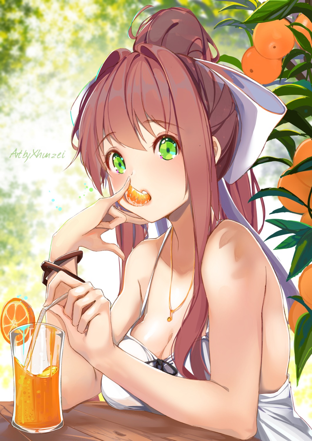cleavage, doki_doki_literature_club!, monika_(doki_doki_literature_club!), xhunzei