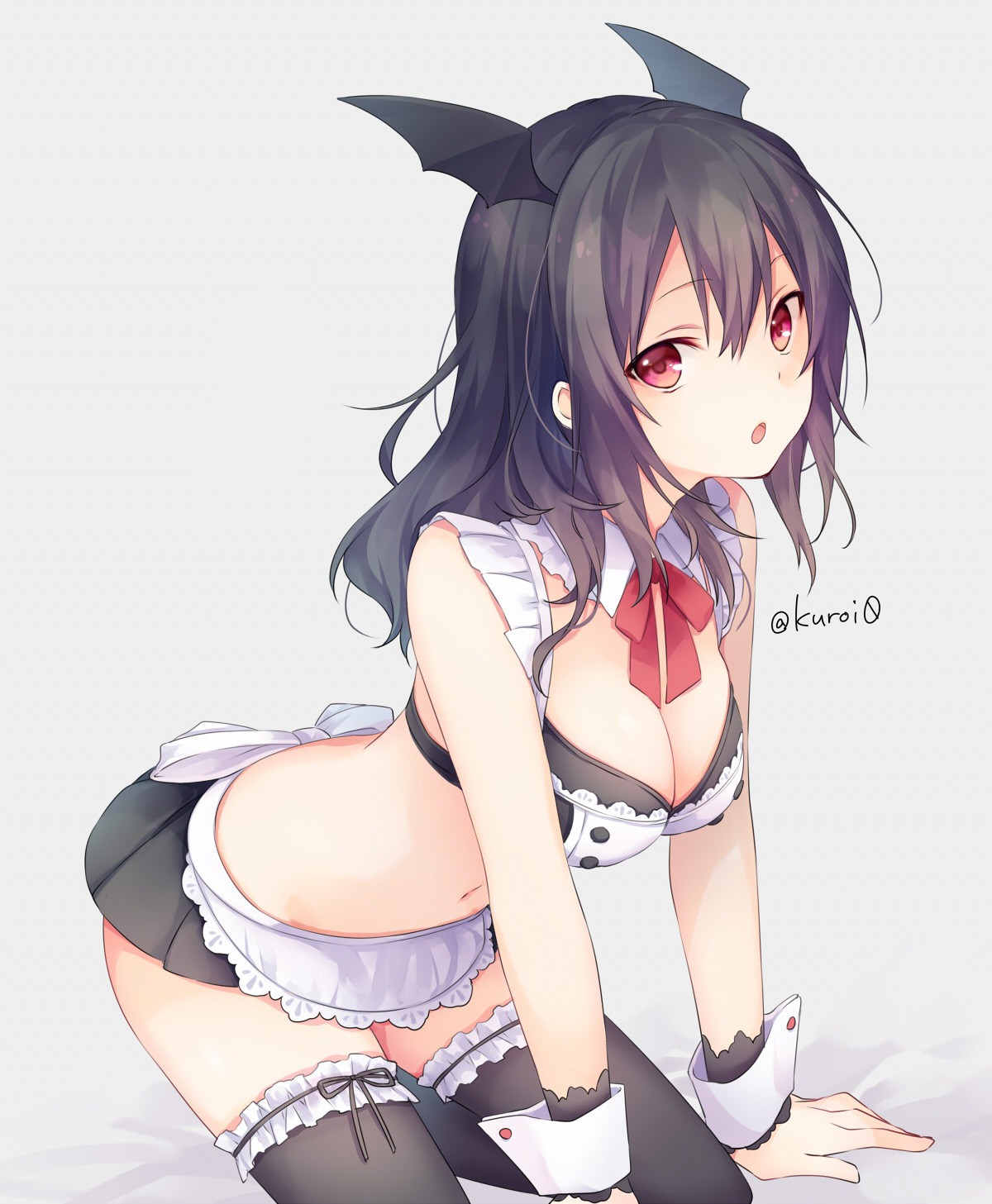 cleavage, kuroi_(liar-player), maid, thighhighs, wings