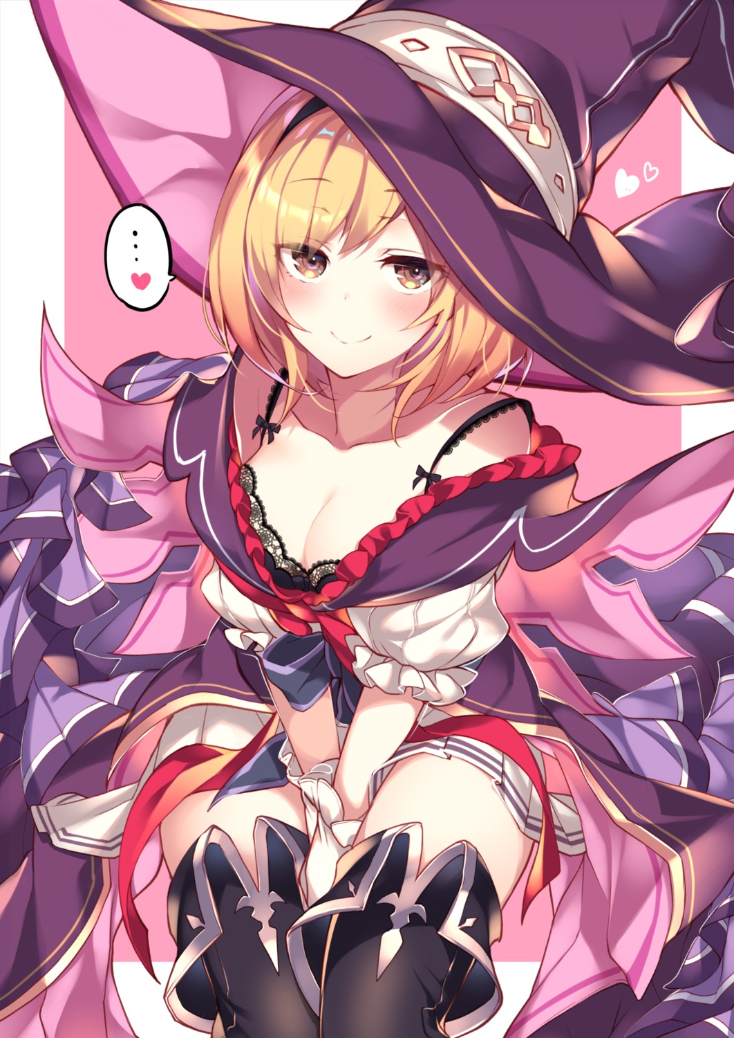 bra, cleavage, djeeta_(granblue_fantasy), granblue_fantasy, homadelic, thighhighs, witch