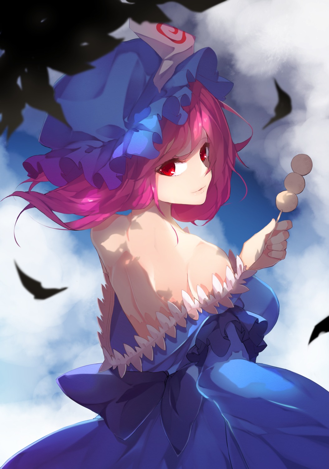 chiroru_(cheese-roll), no_bra, open_shirt, saigyouji_yuyuko, touhou