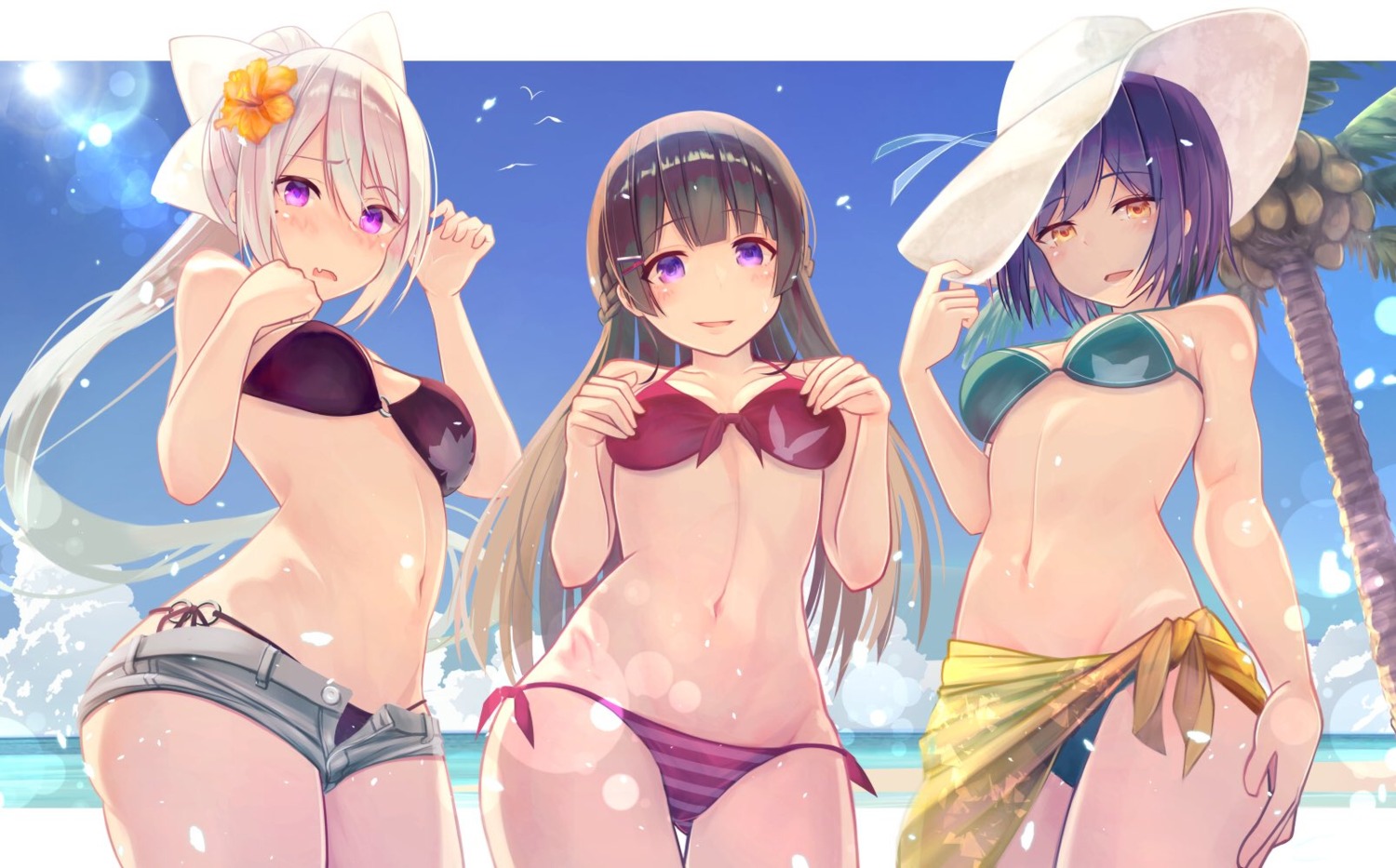 bikini, brat, cleavage, higuchi_kaede, nijisanji, shizuka_rin, swimsuits, tsukino_mito