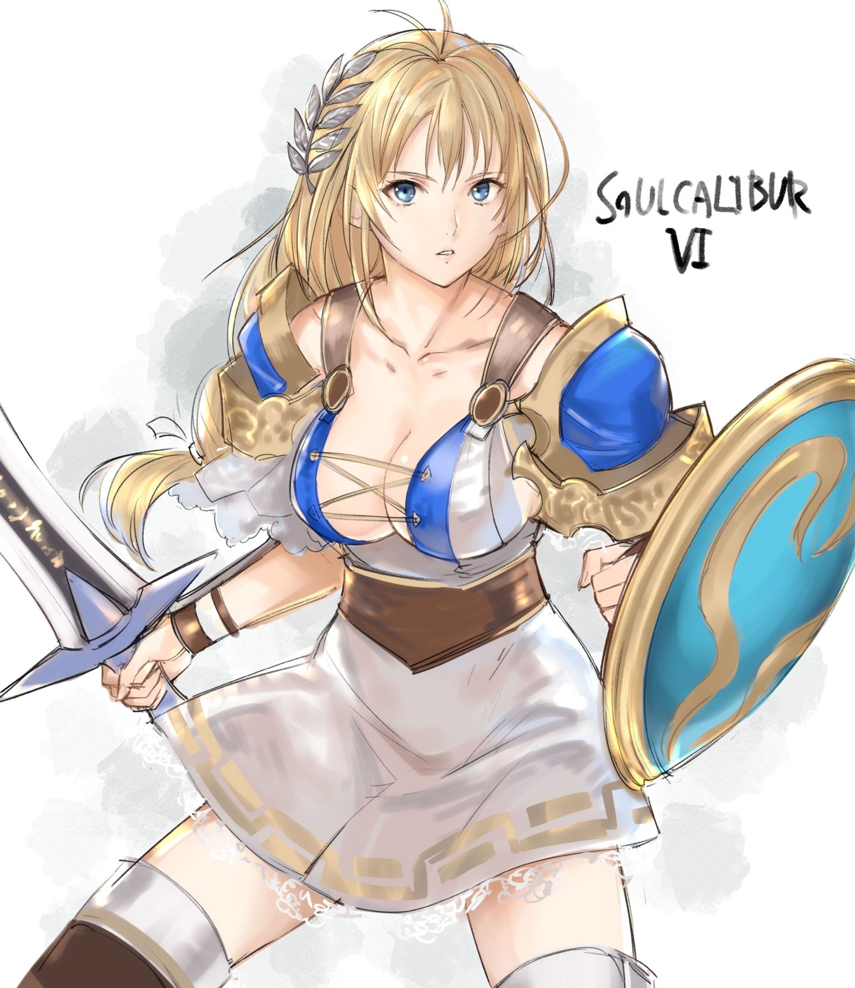 armor, cleavage, sophitia_alexandra, soul_calibur, soul_calibur_vi, sword, tetsu_(kimuchi), thighhighs
