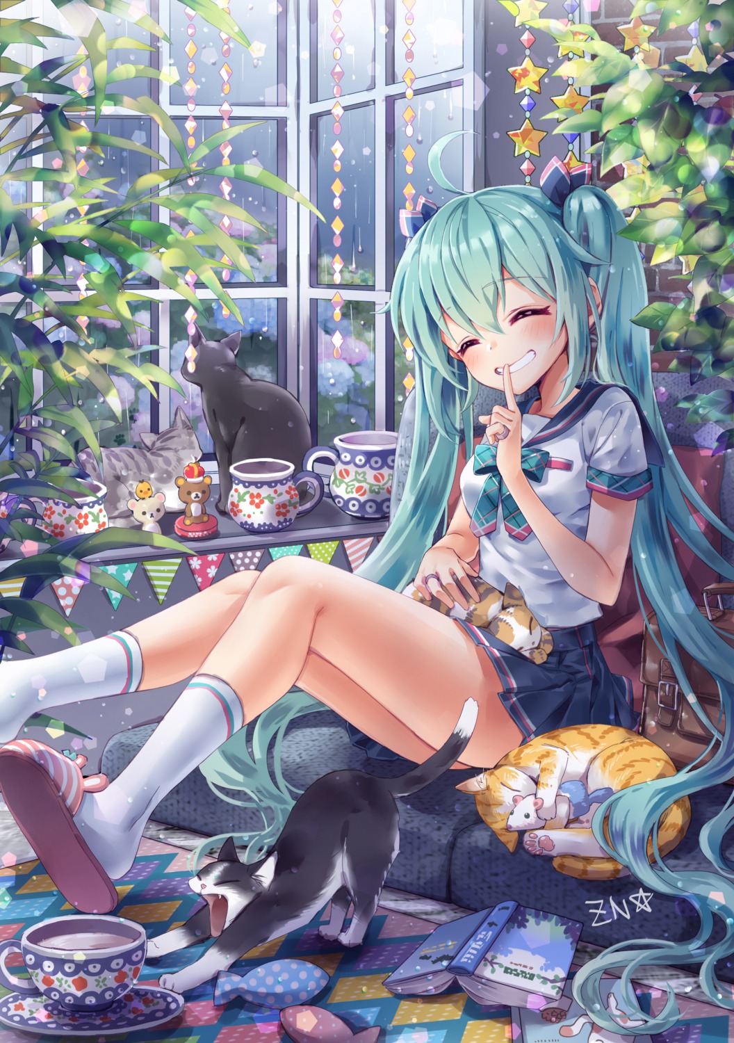 hatsune_miku, neko, seifuku, vocaloid, zenyu