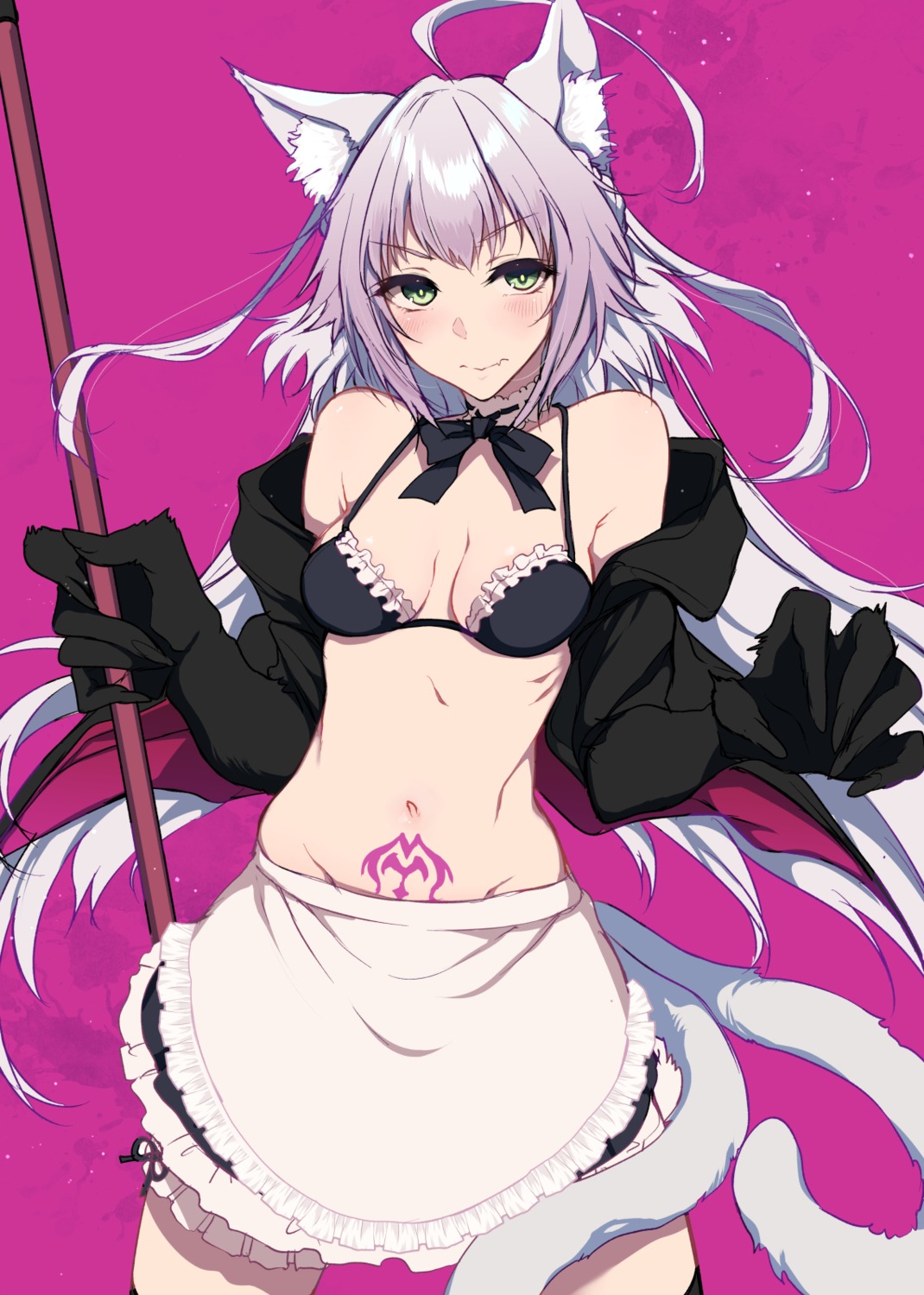 animal_ears, atalanta_alter_(fate), bikini_top, cleavage, fate/grand_order, maid, open_shirt, pochi_(pochi-goya)