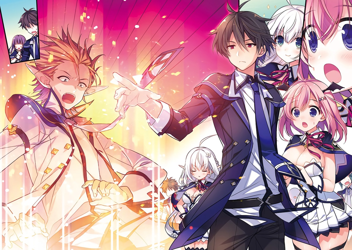 cleavage, ginny_fin_de_salvan, mizuno_sao, pointy_ears, shijou_saikyou_no_daimaou_murabito_a_ni_tensei_suru, thighhighs, uniform