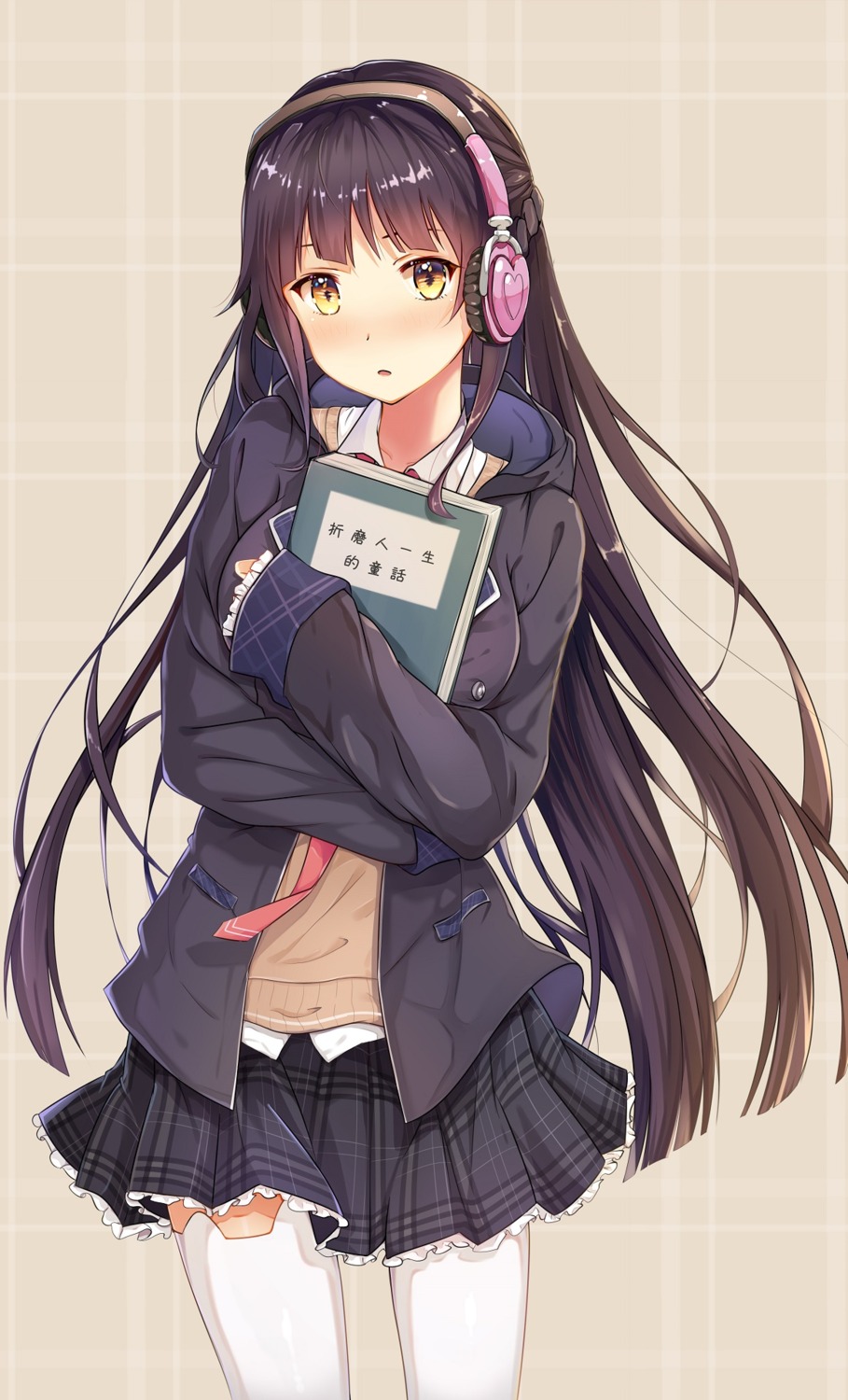 guanghe_zuoyong_de_de_yezi, headphones, nijisanji, seifuku, sweater, thighhighs, tsukino_mito