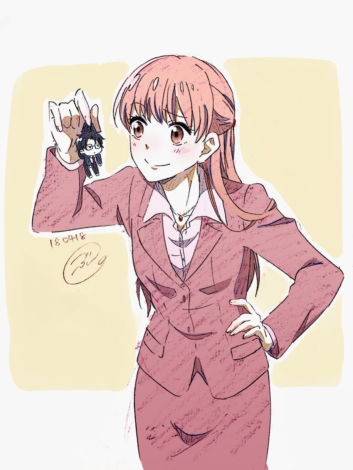 bun_nakyou, business_suit, chibi, megane, momose_narumi, nifuji_hirotaka, wotaku_ni_koi_wa_muzukashii