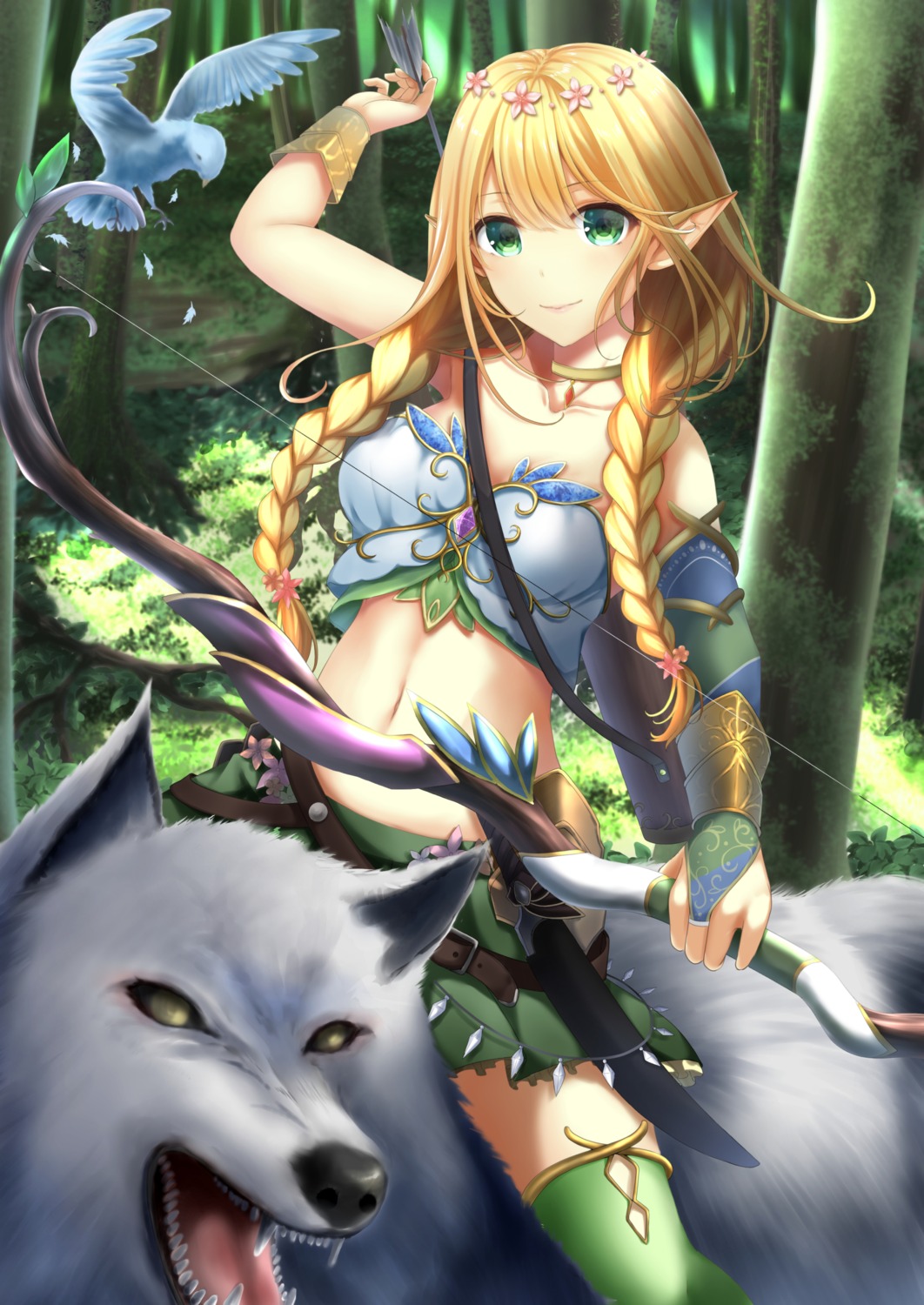 elf, kinakomochi_(egoist), pointy_ears, thighhighs, weapon