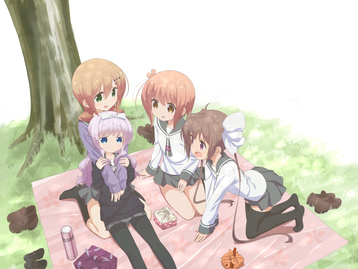 anno_masato, ichinose_hana, momochi_tamate, pantyhose, seifuku, sengoku_kamuri, slow_start, sweater