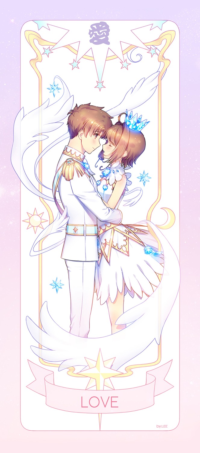 card_captor_sakura, dress, kangyui, kinomoto_sakura, li_syaoran, uniform, wings