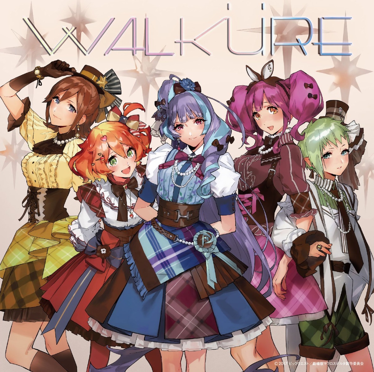 disc_cover, dress, freyja_wion, kaname_buccaneer, macross_delta, makina_nakajima, mikumo_guynemer, mita_chisato