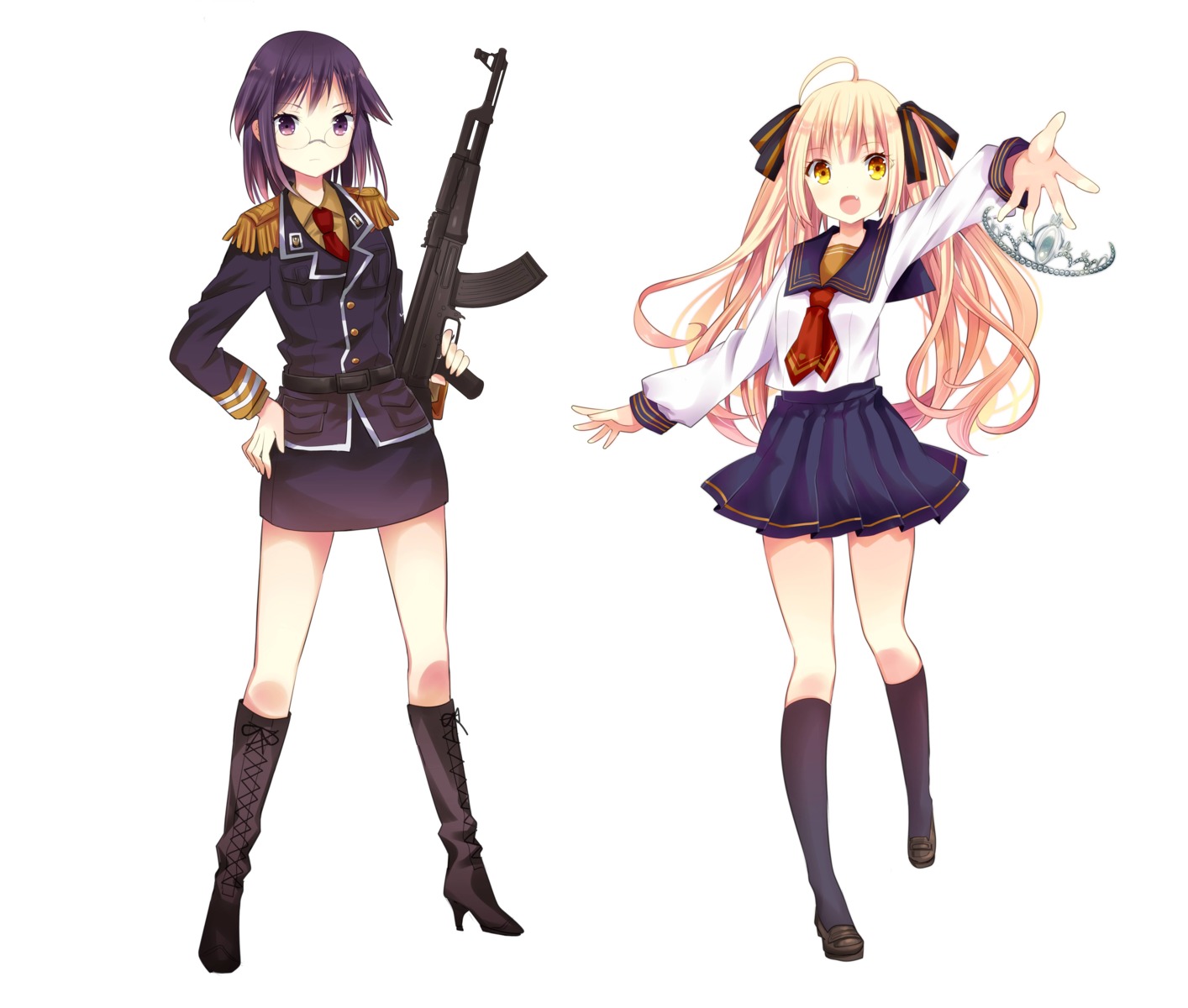gun, heels, izumi_minami, koigakubo_princess_honey, megane, seifuku, uniform
