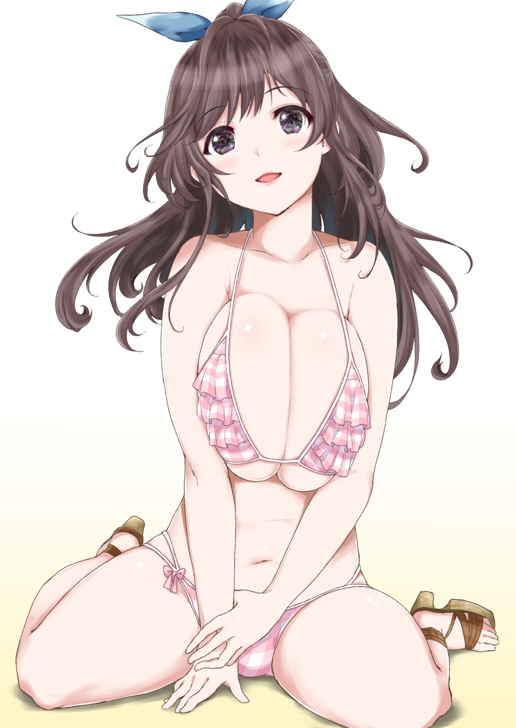bikini, breast_hold, cleavage, heels, swimsuits, the_idolm@ster, the_idolm@ster_shiny_colors, tsukioka_kogane, underboob, yue_(show-ei)