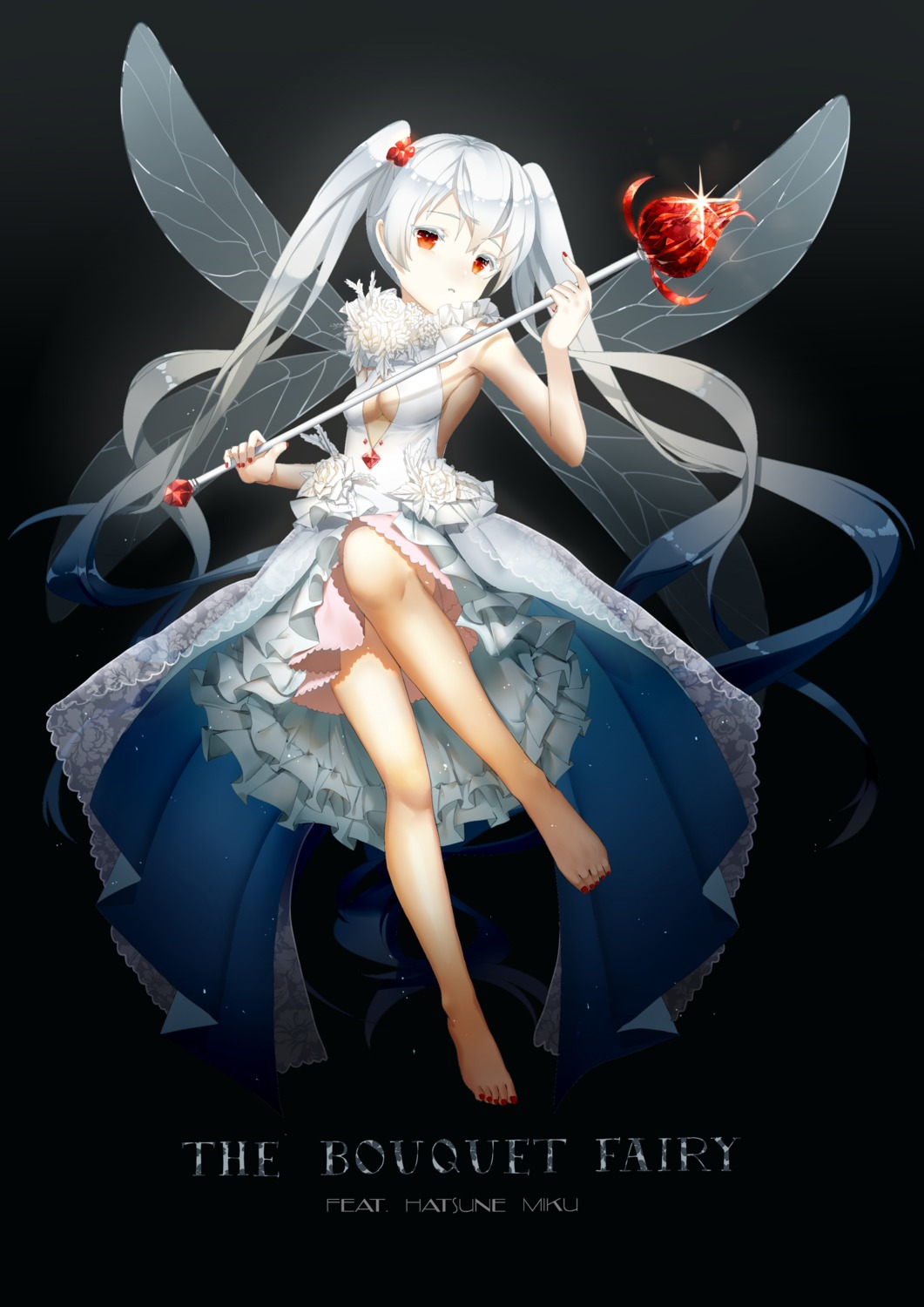 cleavage, dress, fairy, hatsune_miku, ihachisu, no_bra, vocaloid, weapon