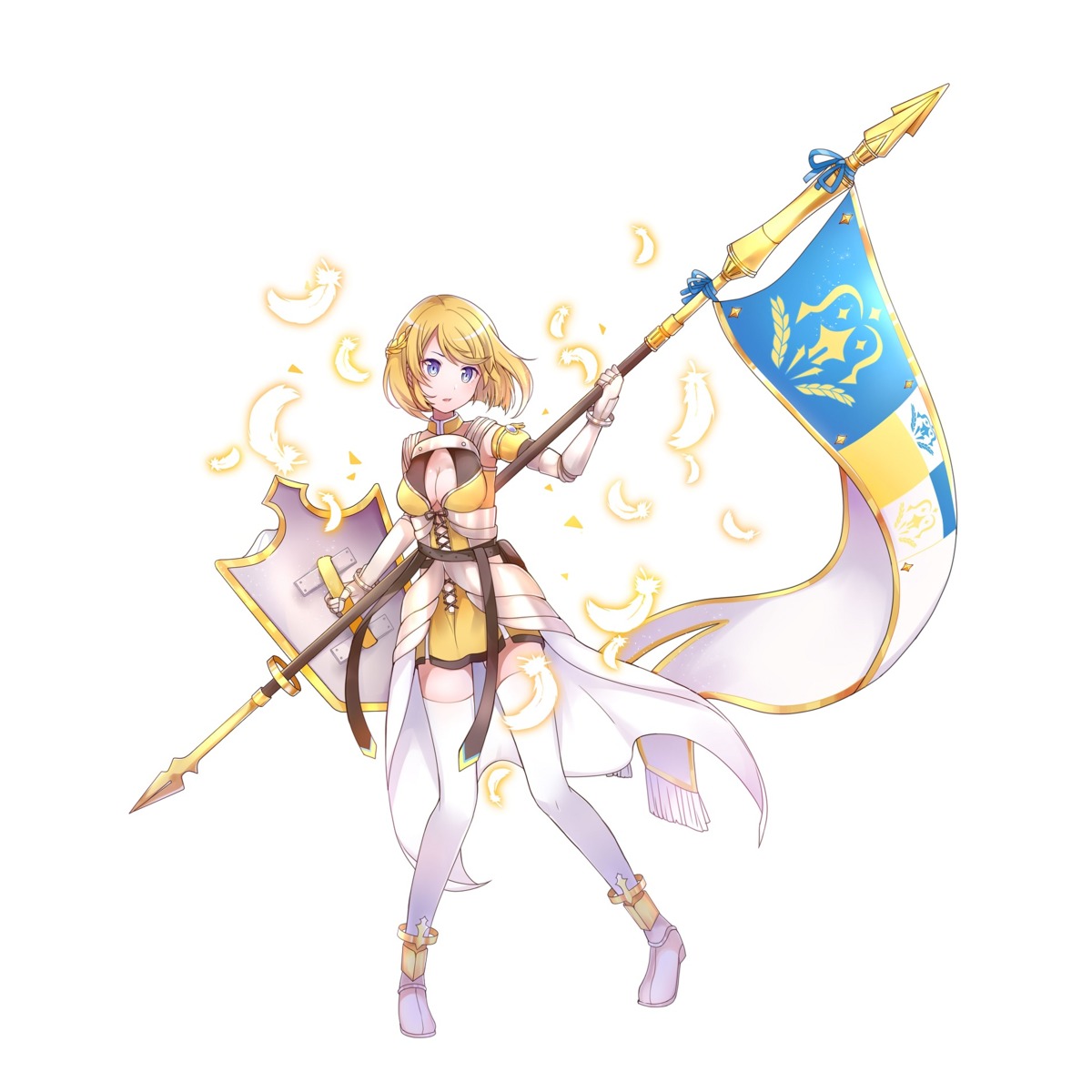 #compass, cleavage, jeanne_d'arc_(#compass), no_bra, tagme, thighhighs, weapon