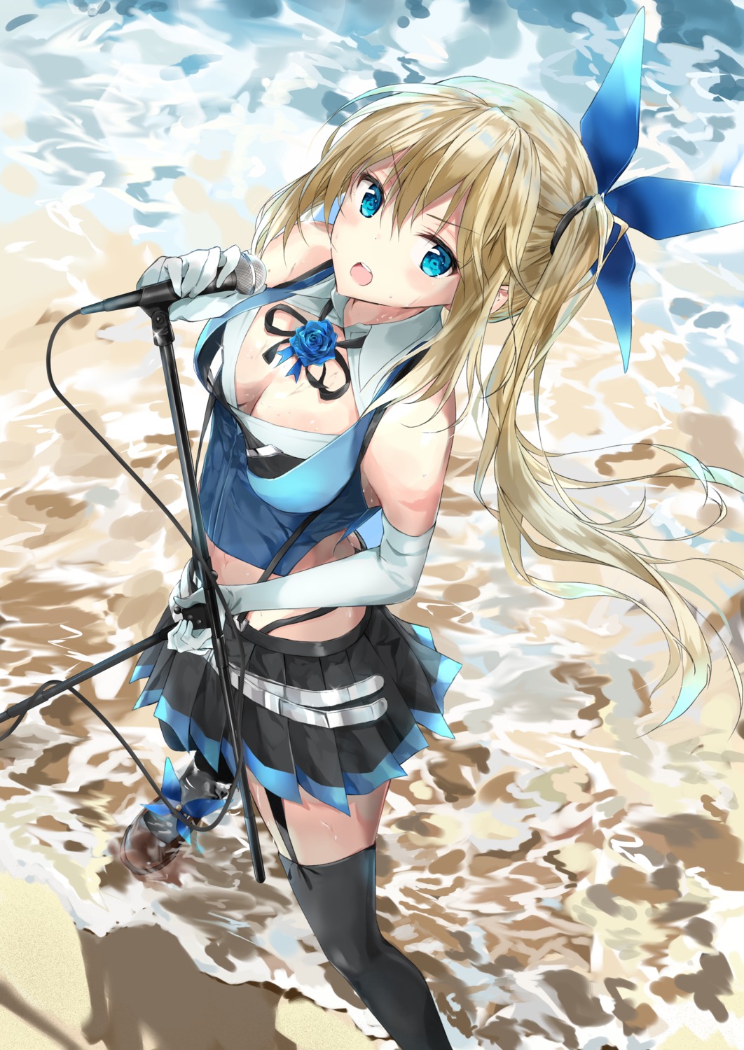 cleavage, fujisaki_ribbon, mirai_akari, mirai_akari_project, stockings, thighhighs, wet