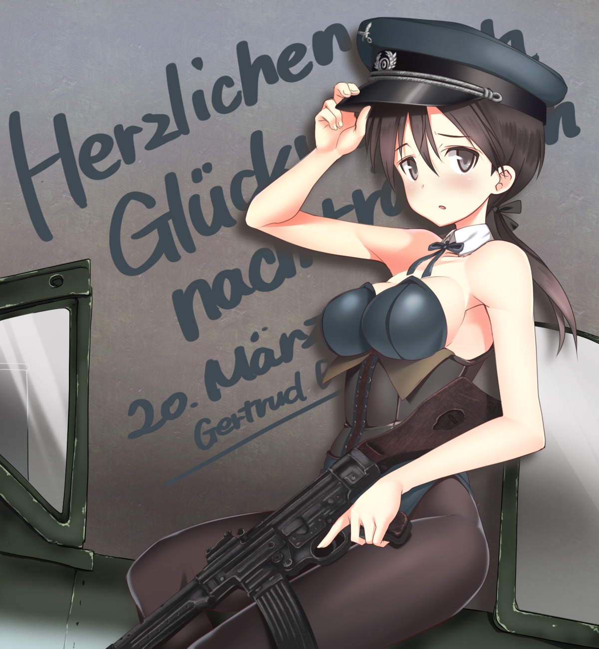 a9b_(louis814), gertrud_barkhorn, gun, leotard, pantyhose, strike_witches