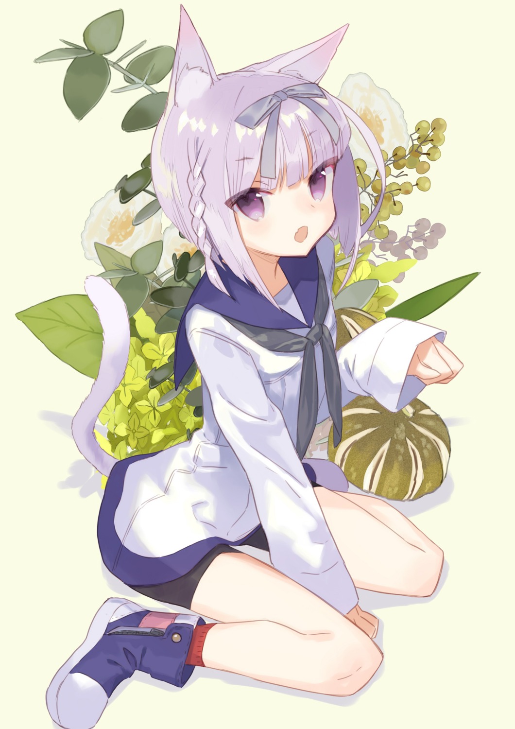 animal_ears, bike_shorts, miyoshino, nekomimi, seifuku, tail