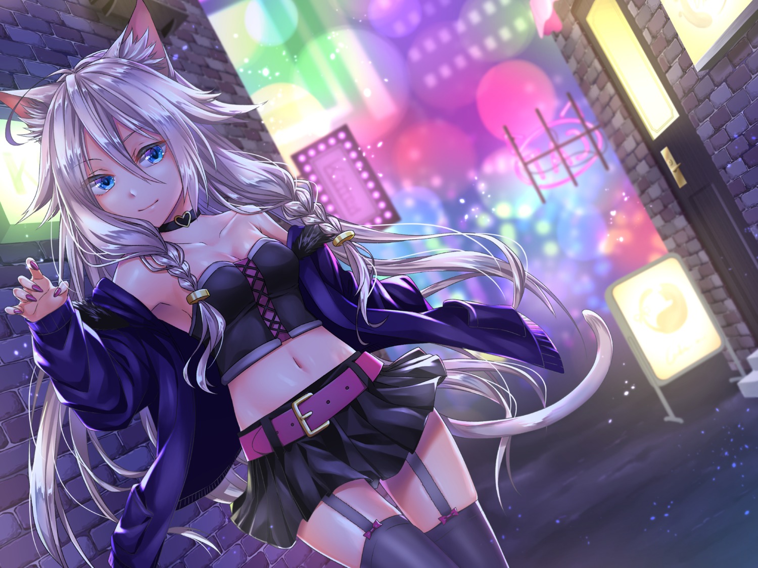 animal_ears, cleavage, ia_(vocaloid), nekomimi, routo_(rot_0), stockings, tail, thighhighs