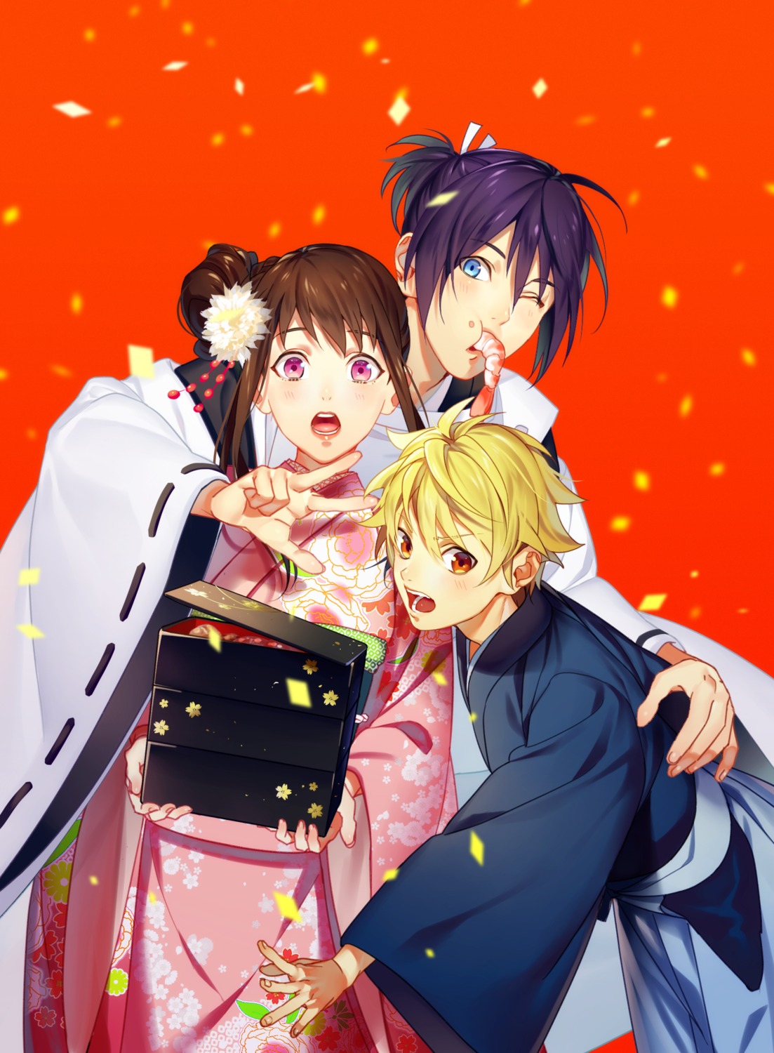 iki_hiyori, kimono, kuni_haruki, noragami, yato, yukine_(noragami)